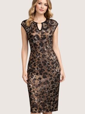st john lace embellished shirt dress St. John Collection Embellished Floral Lace Cap Sleeve Dress ( Size 4)
